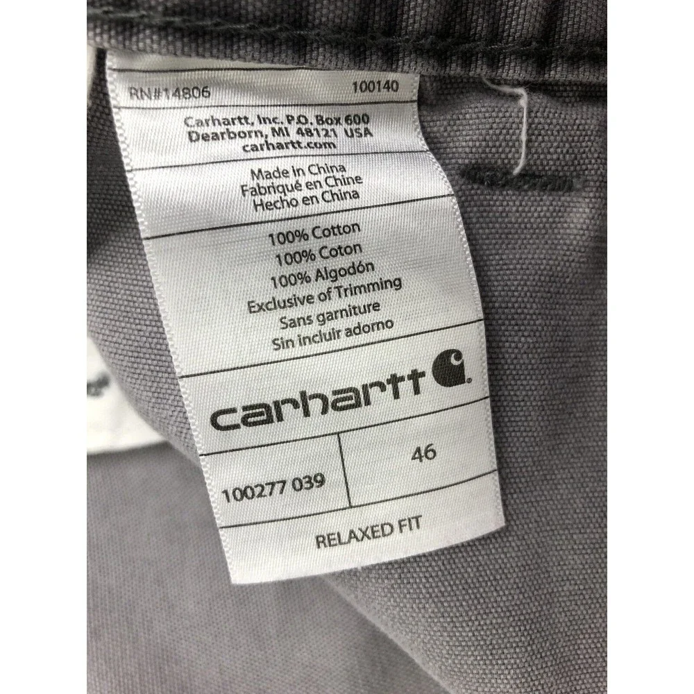 Carhartt Shorts Adult 46 Gray Canvas Cargo Work Wear Outdoors Hiking Mens Relax